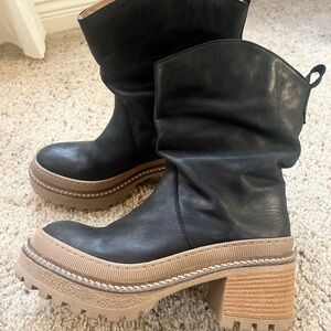 Free People Black Leather Heeled Boots